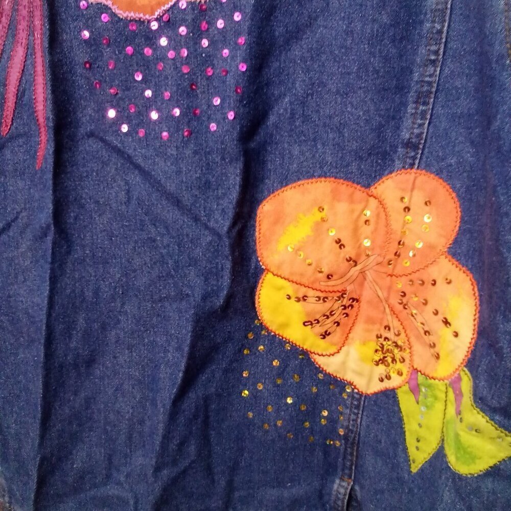 Lighthouse Apparel Jacket Women M Denim Flower Patches Sequins Button Up - Picture 15 of 15